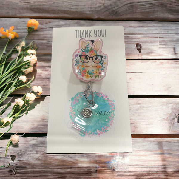 Bunny badge reel - easter badge reel - Spring badge reel — Easter bunny badge reel