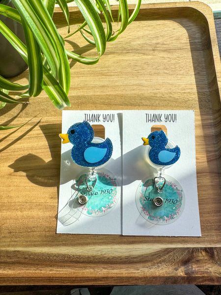 Blue Rubber duck badge reel