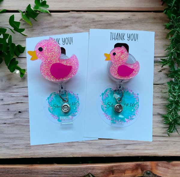 Pink Rubber duck badge reel